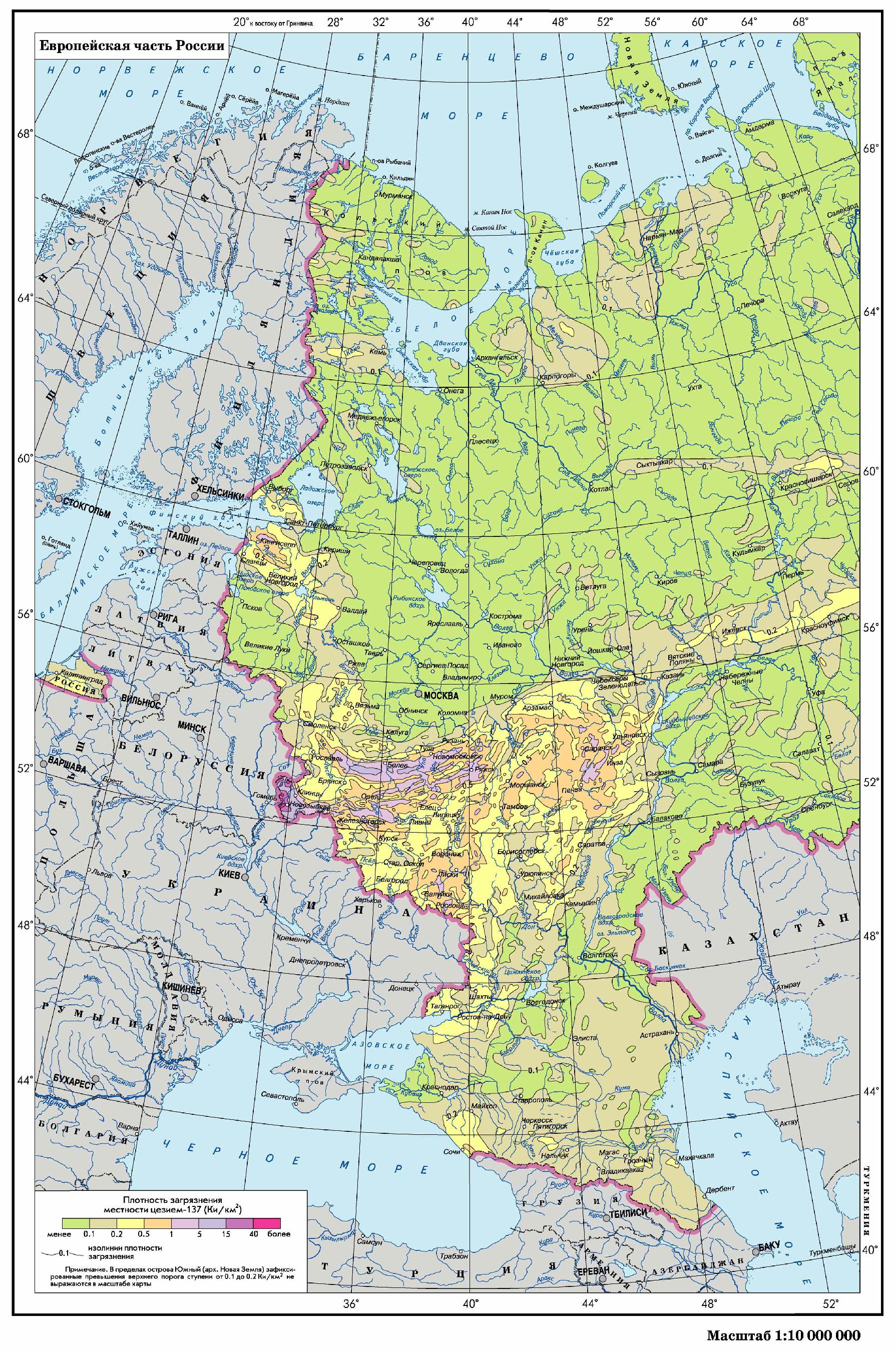 Карта европейской части россии с городами и областями подробная