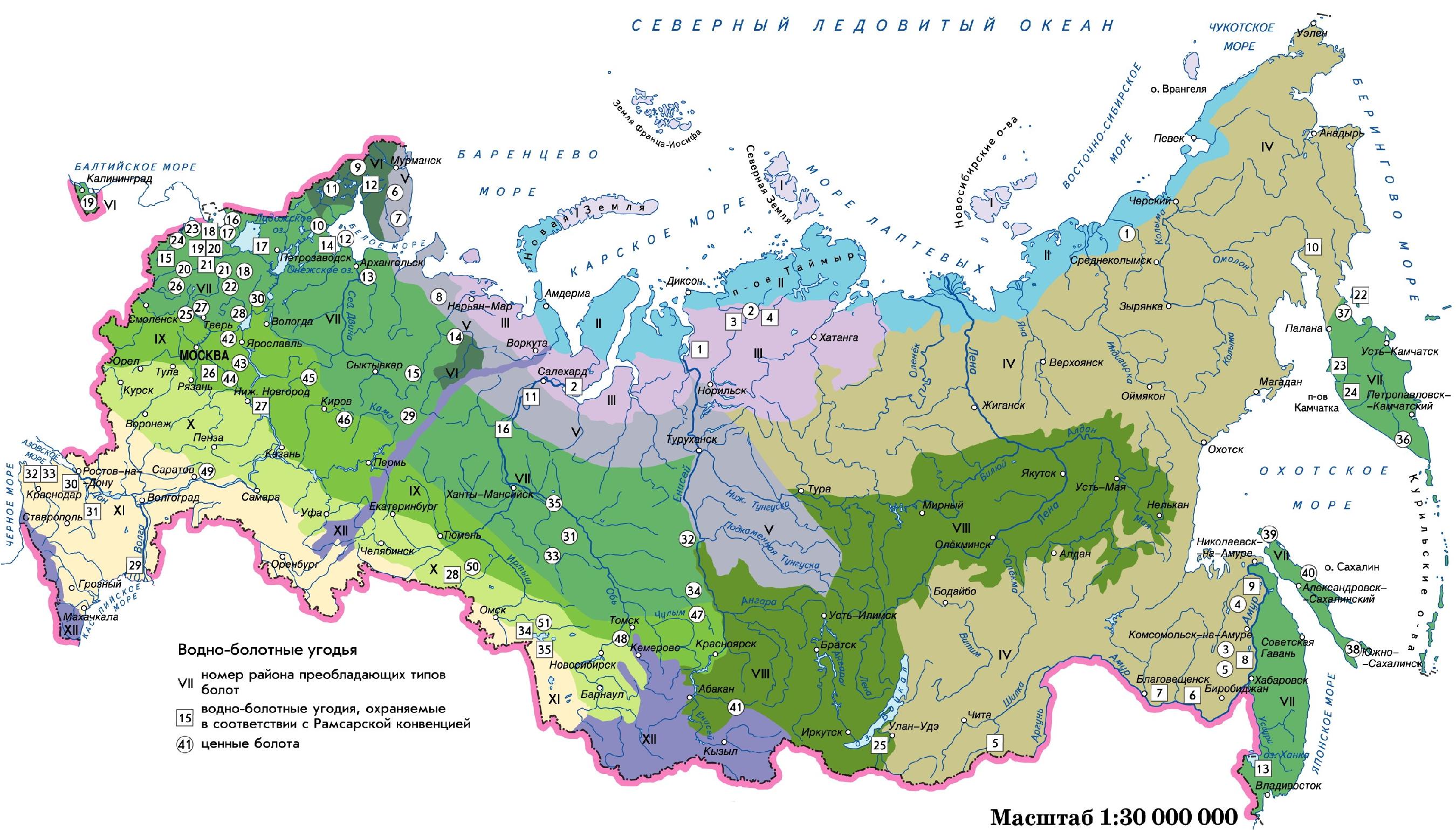 Болота России на карте